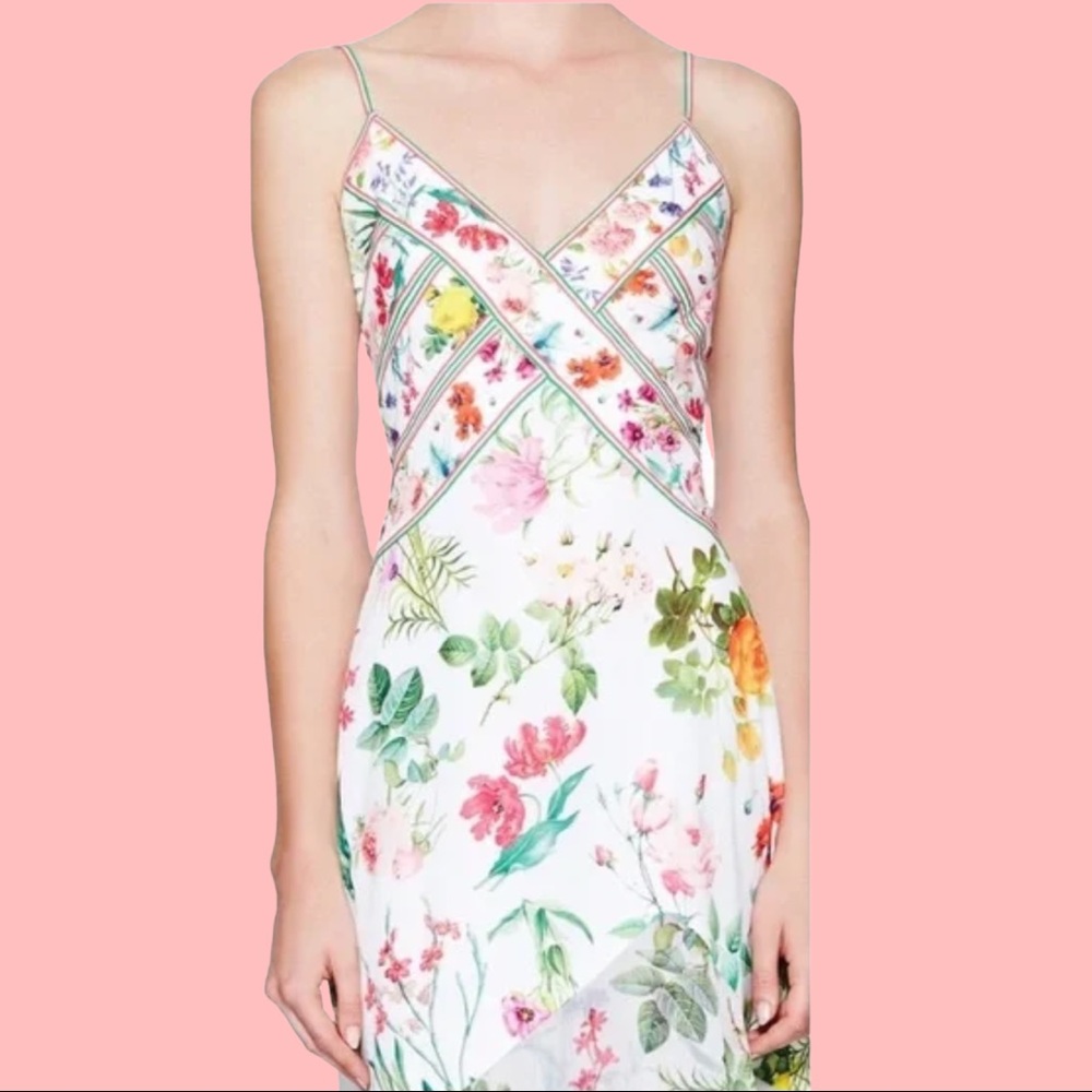 Tadashi Shoji x BHLDN Eva 2 | XS Ivory Pink Floral Chiffon High-Low Midi Formal